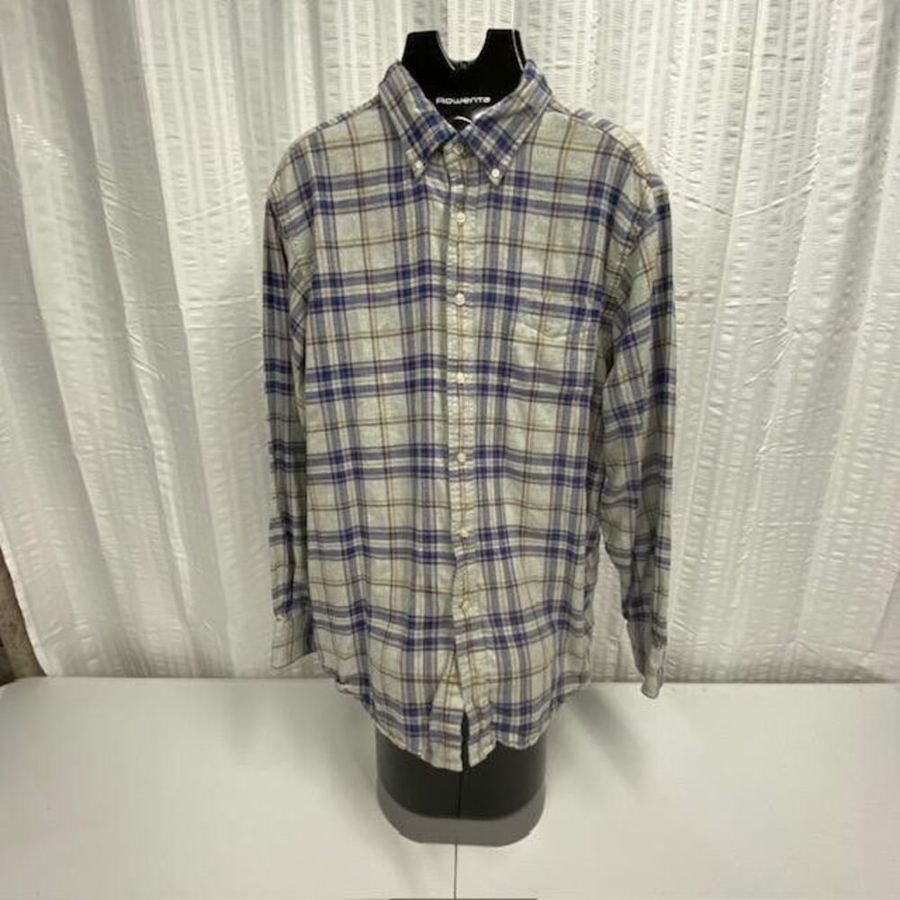 Cremieux Classics Flannel Shirt Mens XL Blue Gray Plaid 100% Cotton Button Down